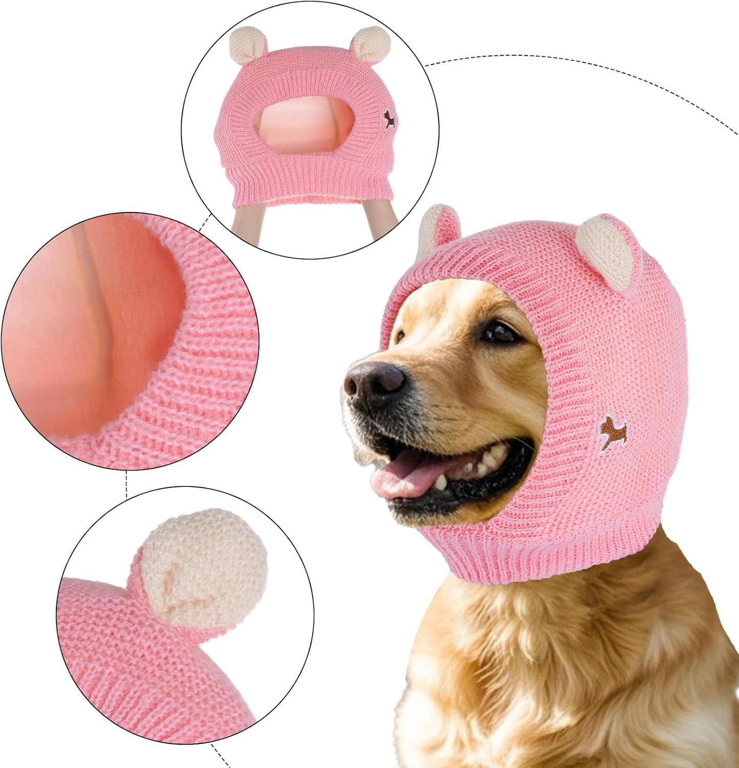 Dog Ear Muffs Noise Protection Knitted Hats Pet Neck Ear Warmer for Winter Knitted Cap for Anxiety Calm Down for Dog Cat(Pink, One Size)