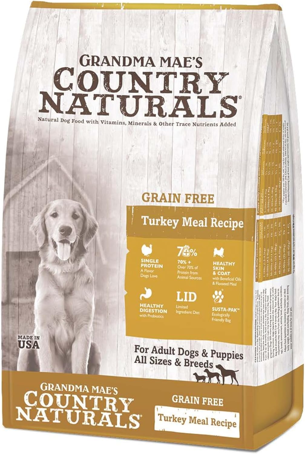 Grandma Mae’s Country Naturals Dry Dog Food, Grain Free Formula, Turkey, Slow Cooked & Nutrient Dense, Made in USA, 12 LB Bag