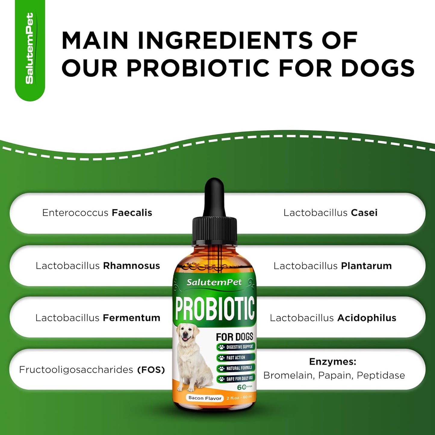 Probiotics for Dogs | Liquid Probiotics for Dogs and Puppies | Prebiotic & Digestive Enzymes | Gut Flora Support and Digestive Care | Bacon Taste | 2 Oz