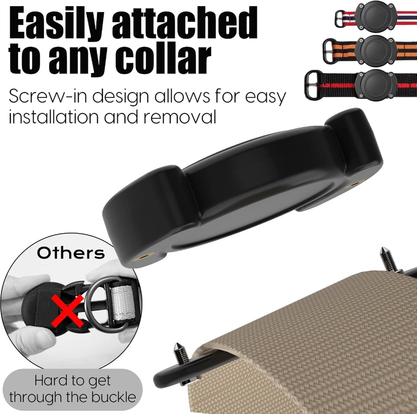 IPX8 Waterproof Airtag Dog Collar Holder, Protective Anti-Chew Anti-Scratch Hard PC Luminous Air Tag Case Mount with Anti-Lost Screws for Apple Airtag