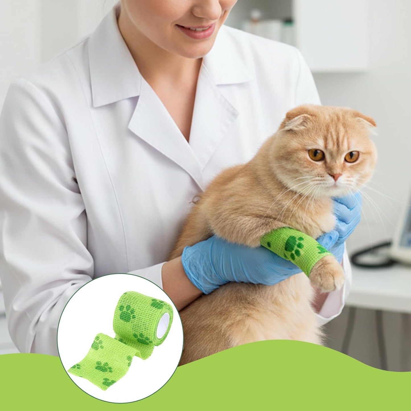 6 Rolls Dog Bandage Vet Wrap Bulk for Wound Care Non-Woven Self Adhesive Bandage Wrap for Horse, Cat, Bird, Pet Animal (Green,2 Inches X 5 yd)
