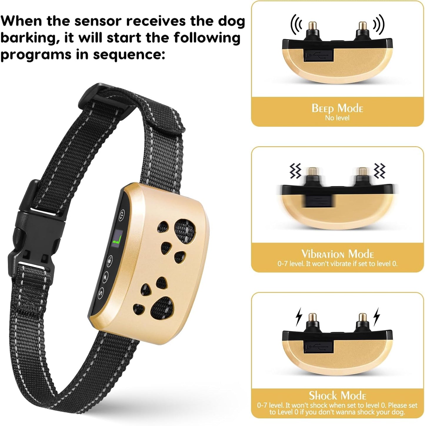 Dog Bark Collar, Svtrat Smart Bark Collar for Small Medium Large Dogs Anti Bark Collars with 4 Training Modes and 7 Level Sensitivity, Barking Collar