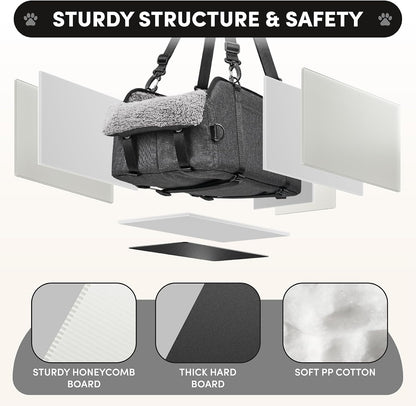 BurgeonNest Center Console Small Dog Car Seat - Portable Pet Cat Puppy Booster Armrest Carseat Up to 11lbs, Anti-Collapse Comfort Car Travel with Washable Fluffy Cushion and Pillow, Grey