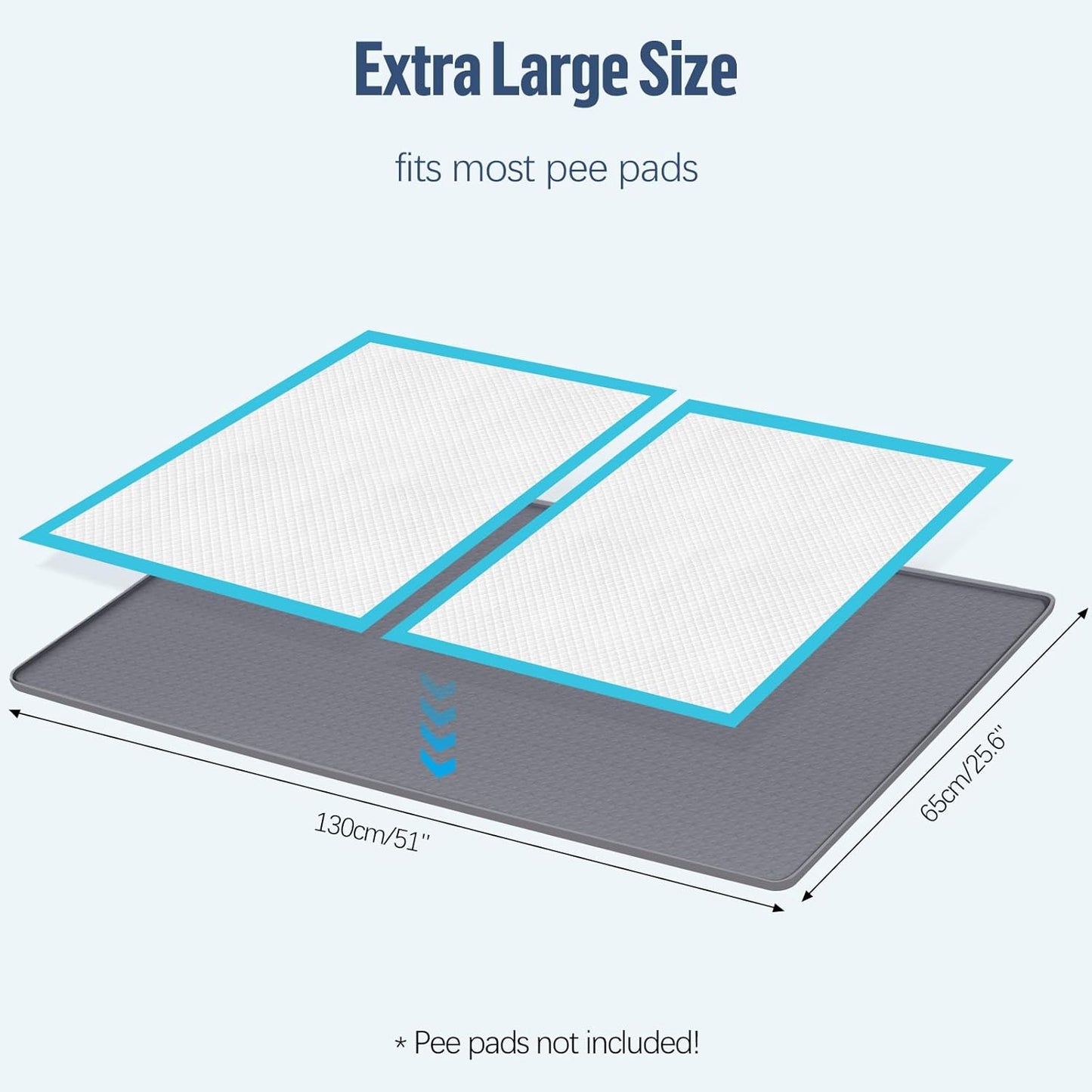 Pee Pad Holder for Dogs, 51" x 25.6" Silicone Pee Tray Mat Leak-Proof, High Edge, No Spill Pet Pad Holder for Puppy, Cat, Rabbit, Training Pads for Floor Protection, No Pee Pads (Grey)