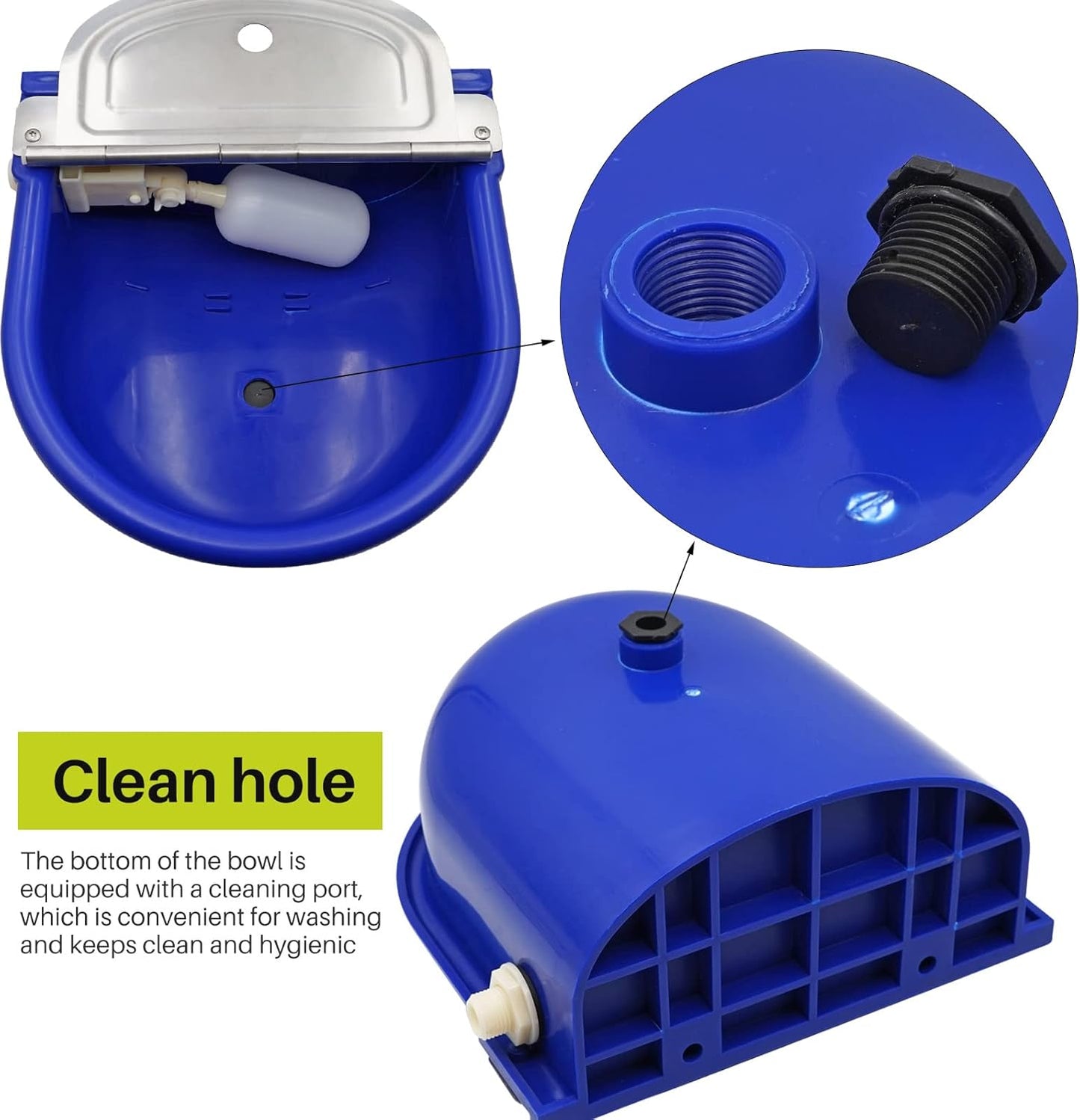 MINYULUA Automatic Waterer Bowl Large Horse Waterer with Float Valve and Drain Plug Automatic Water Feeder Dispenser Bowl for Sheep Dog Horse Cow Pig Plastic (Dark Blue)