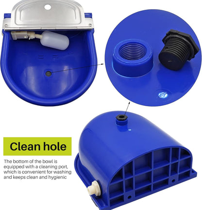 MINYULUA Automatic Waterer Bowl Large Horse Waterer with Float Valve and Drain Plug Automatic Water Feeder Dispenser Bowl for Sheep Dog Horse Cow Pig Plastic (Dark Blue)