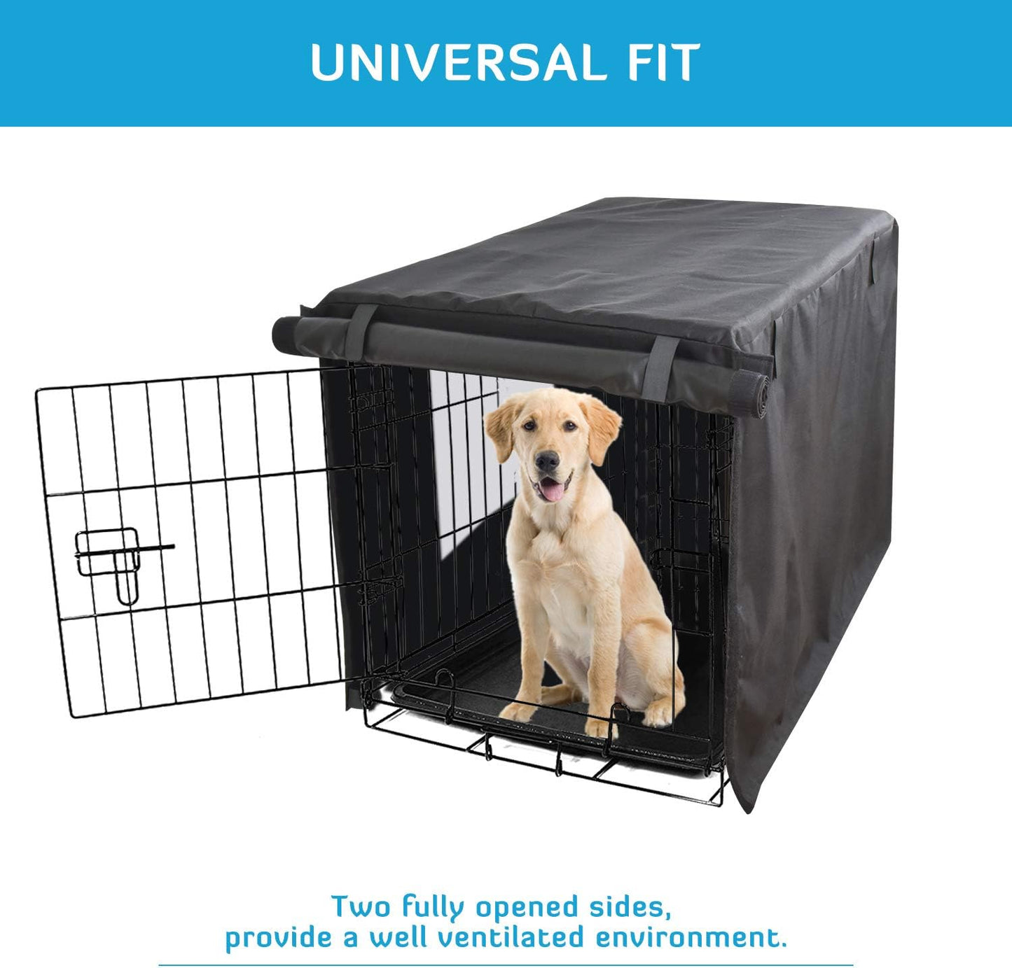 HONEST OUTFITTERS Dog Crate Cover 36 Inch Kennel for Medium Dog, Heavy Duty Oxford Fabric,with Double Door, Pockets and Mesh Window (37L x 24W x 25H,Black)