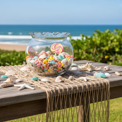 SATINIOR Mini Plastic Fish Bowl with Fish Net Decor, 6 Small 0.18 Gallon Lace Bubble Bowl Pair with 6 Fishnet, for Ocean-Themed Aquarium Hawaiian Parties Banquets Mediterranean Style