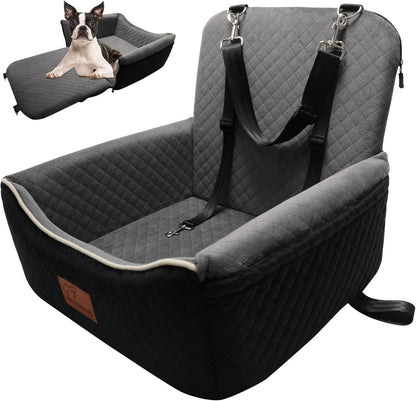 Dog Car Seat Bed 2 in 1 for Small/Medium Dogs up to 35 lbs,Adjustable Safety Leashes,Memory Foam with Soft Fabric Pets Travel Car Bed,Easily Installed in Front and Back seat,Removable and Washable.