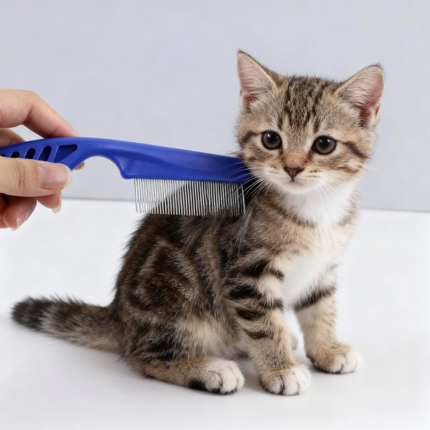 3/4/5-pieces flea and lice comb set, stainless steel pet comb (for dogs and cats, circular tooth design), double-sided tear stain remover, pet shedding comb, suitable for all types of pets (3pcs)