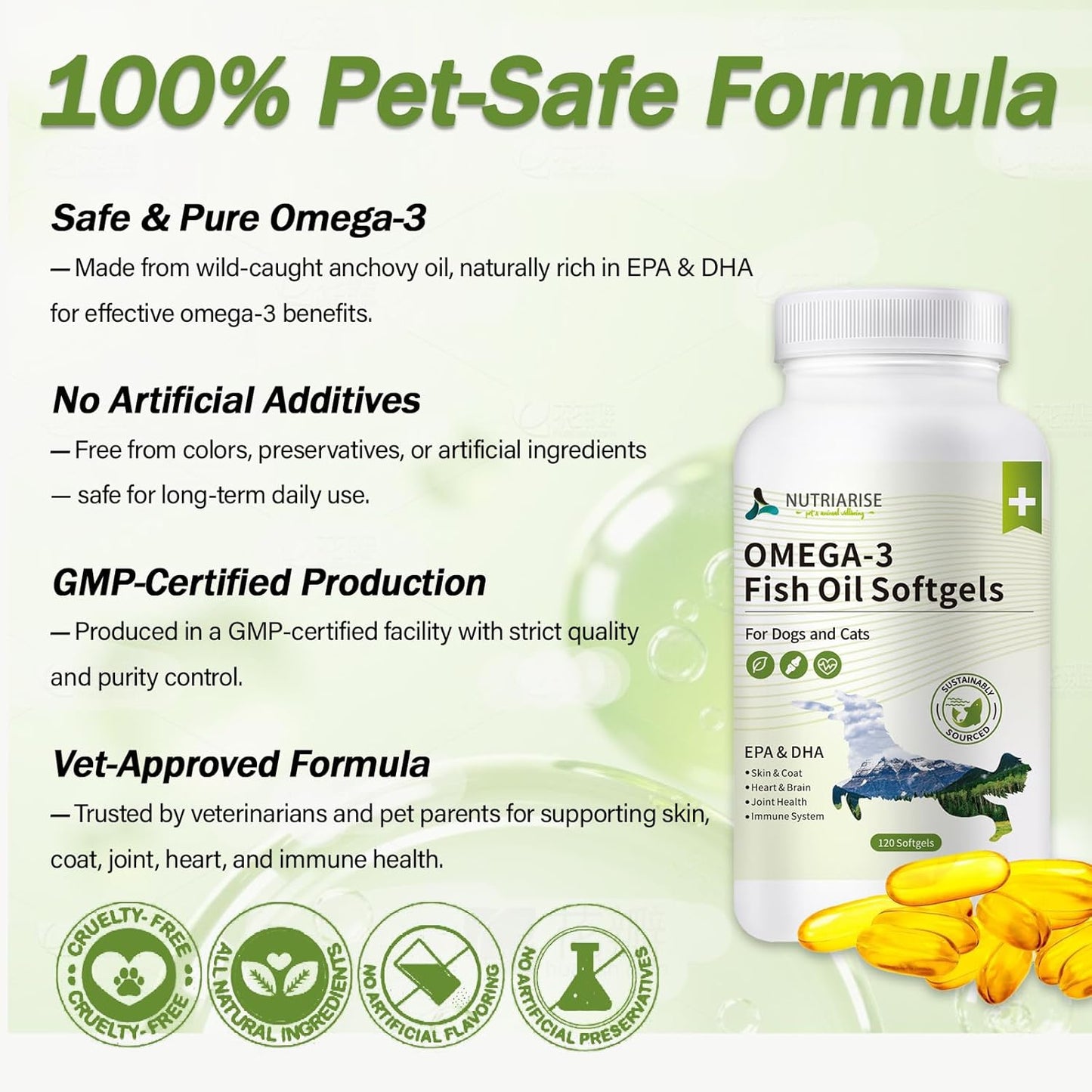 Dog Fish Oil Capsules for Large Breeds – No Spill, No Fishy Smell Softgels – Omega-3 EPA & DHA for Skin, Coat, Joints & Shedding Support