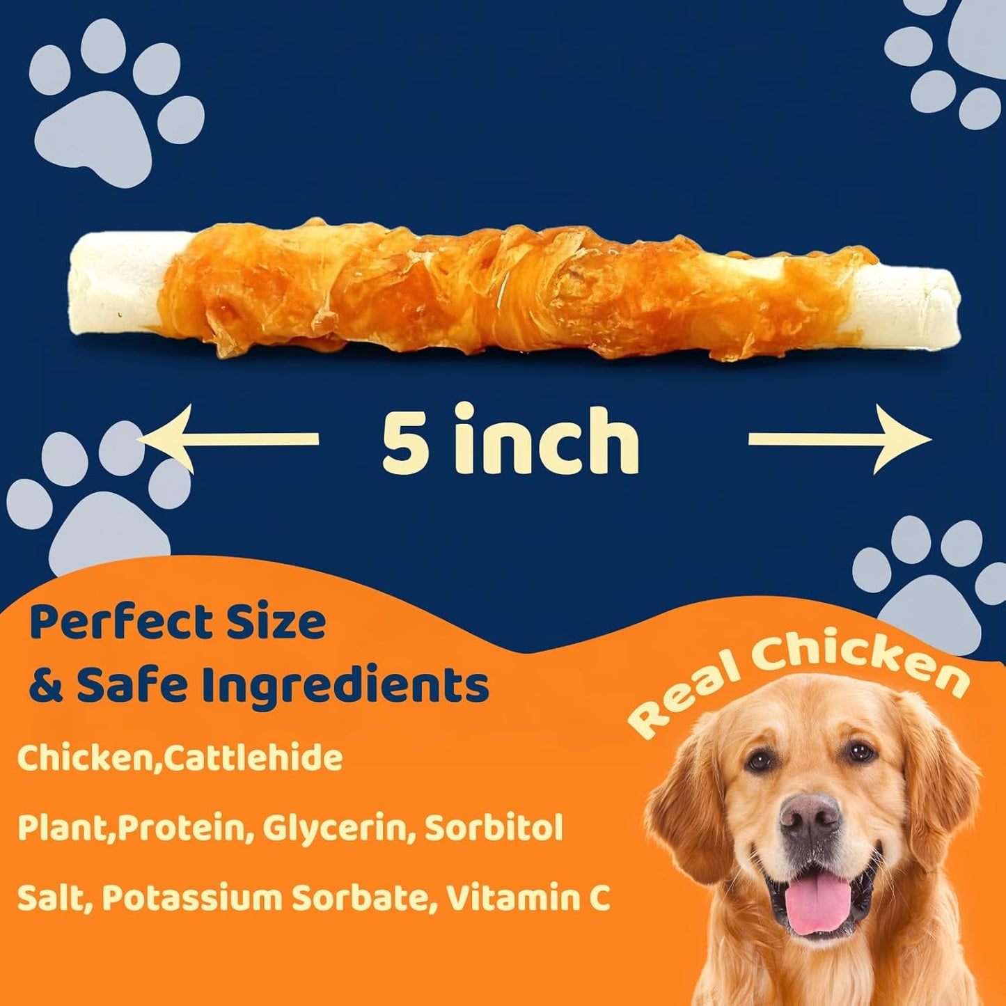 Dog Treats - Chicken Wrapped Rawhide Sticks for Dogs - 5 Inch Natural Dog Chews, High Protein & Low Fat Treats for Small to Large Dogs, Promotes Dental Health - 10.6 oz