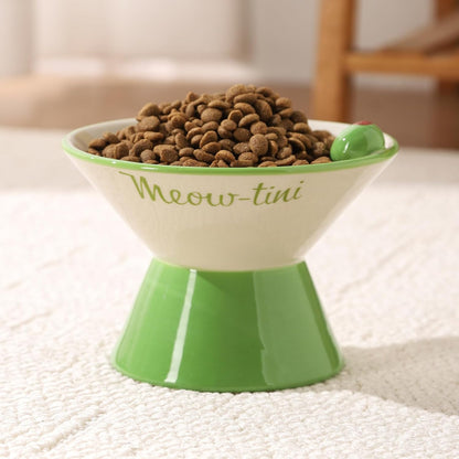 Elevated Cat Bowls Whisker Friendly. Ceramic Raised Whisker Fatigue Cat Bowl for Indoor Cats Protect The Spine and Prevent Vomiting,Meowtini Cat Bowl