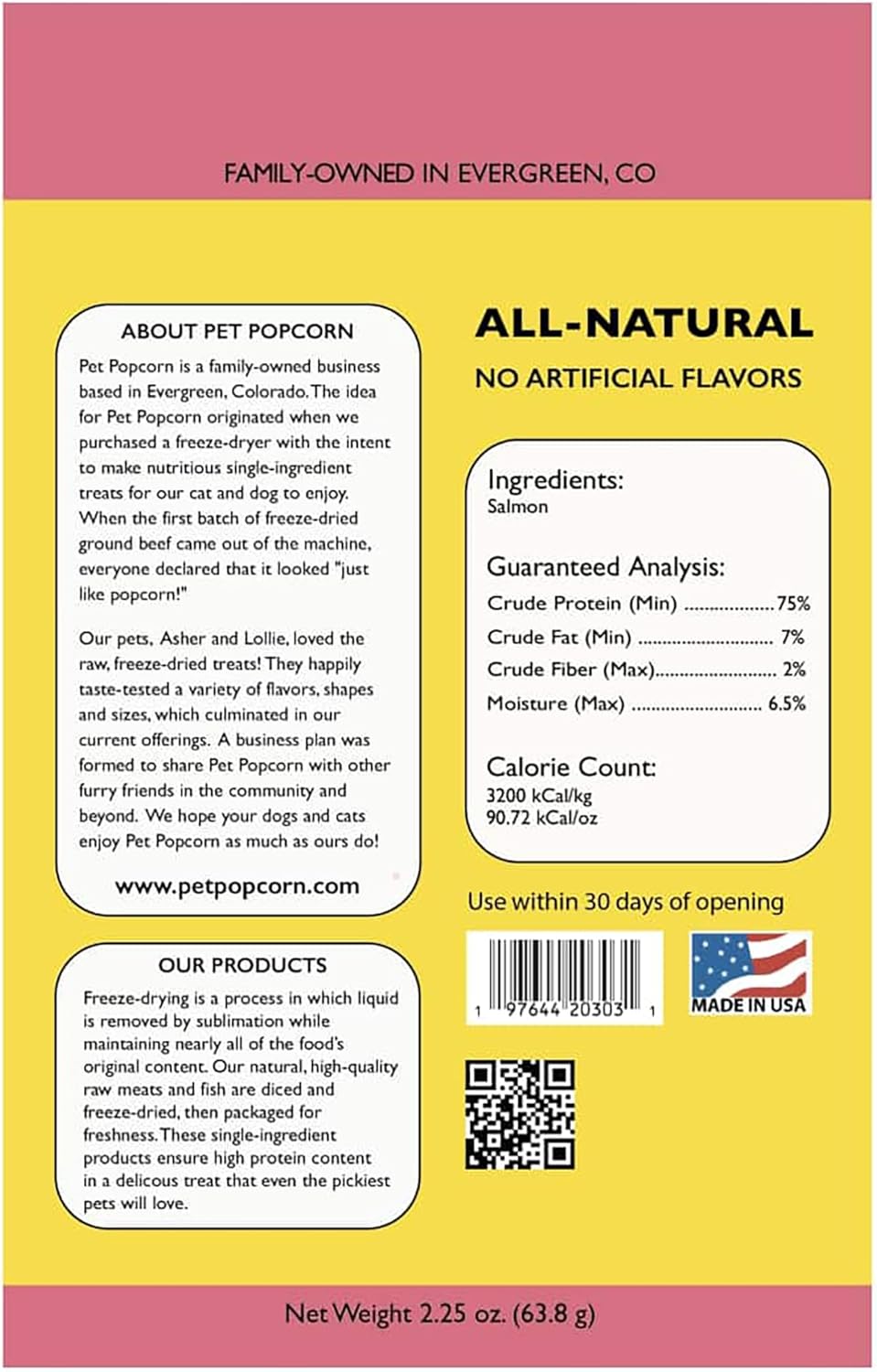 Freeze-Dried Raw Treats - Salmon - 2.5oz Bag, Dog & Cat Snacks, Single Ingredient, Natural, Pet Food Topper-Reward, Protein‑Packed Fish