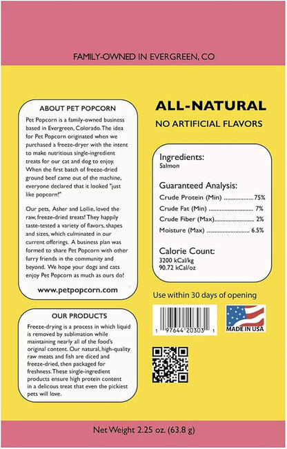 Freeze-Dried Raw Treats - Salmon - 2.5oz Bag, Dog & Cat Snacks, Single Ingredient, Natural, Pet Food Topper-Reward, Protein‑Packed Fish