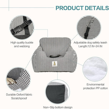 Dog Car Seat for Small Dogs,Fully Detachable and Washable Puppy Dog Booster Seats with Storage Pockets and Clip-On Safety Leash,Non-Slip Base Dog Bed Dual-use for Car and Home (Blue)