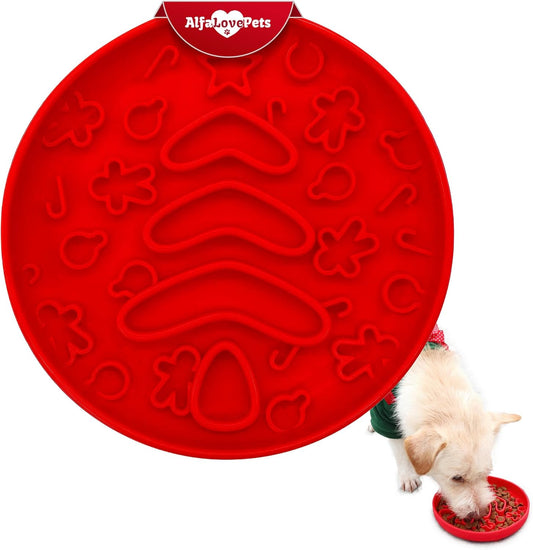 Slow Feeder Dog Bowls – Dog Bowl with Christmas Design – Red Lick Mat for Dogs – Dog Food Bowl – Safe Silicone Material – for Dogs Using – Dog Bowl Mat by Alfa Love Pets