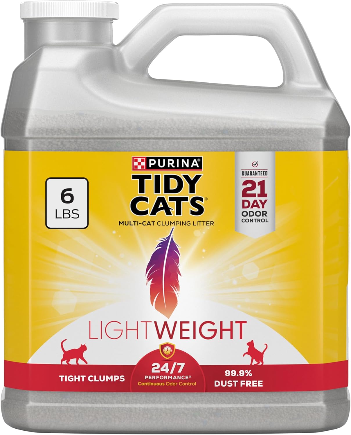 Purina Tidy Cats LightWeight 24/7 Performance Odor control, Multi-Cat, Clumping, 99.9 Percent Dust Free Cat Litter - 6 lb. Jug