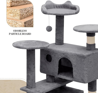 Athena Collection Modern Cat Tree Tower, 54 Inch Tall Cat Tree Climbing Tower with Scratching Post 2 Condo Multi-Level Activity Center and Playing Ball for Indoor Large Adult, Grey