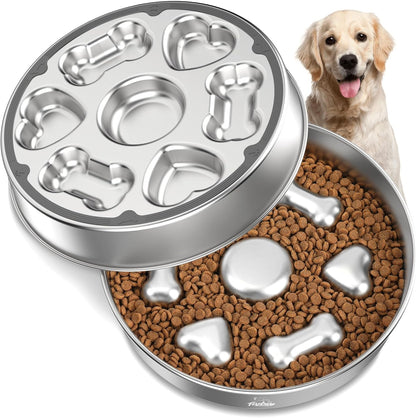 Slow Feeder Dog Bowls, 304 Stainless Steel Slow Feeder Bowl 5 Cups Metal Pet Food Bowl with Non-Slip Base for Medium & Large Breed, Bloat Stop, Dishwasher Safe