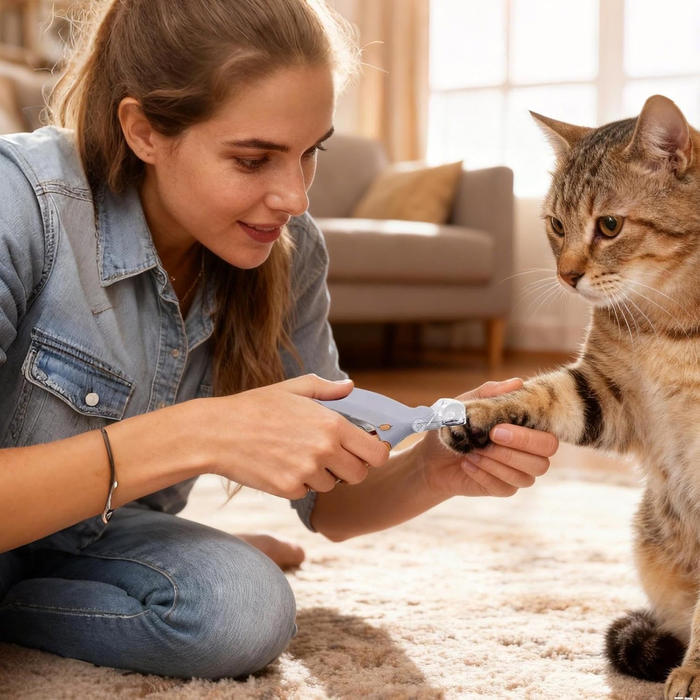 Cat Claw Clippers | Safe Nail Trimmer with Magnifying Mirror with Magnifying Mirror for Kitten Puppy Rabbit and Small Animals Grooming, Trimming, Clipping, Comfortable, Grip Pet Nail Care Tool