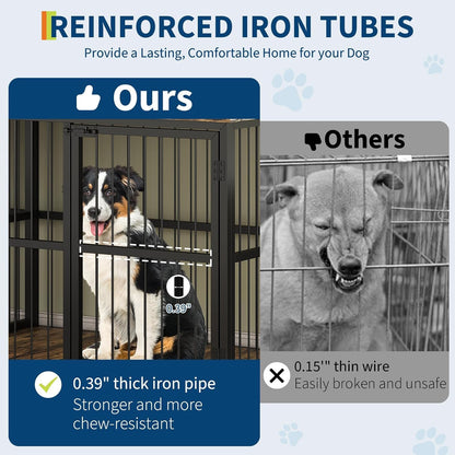 Garvee 87 in Extra Large Double Dog Crate Furniture with Divider, Heavy Duty Indoor Double Dog Cage with 3 Doors, XXL Wooden Pet House TV Stand for 2 Pets, Black+Brown