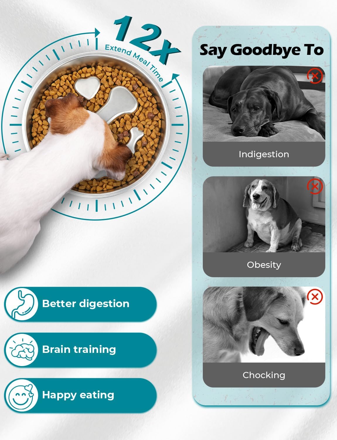 Slow Feeder Dog Bowls，8.2-inch Diameter Dog Slow Feeder Bowl，304 Stainless Steel Heavy Duty with Non-Slip Rubber Base，4Cups Capacity for Medium & Large Dogs to Slow Down Eating