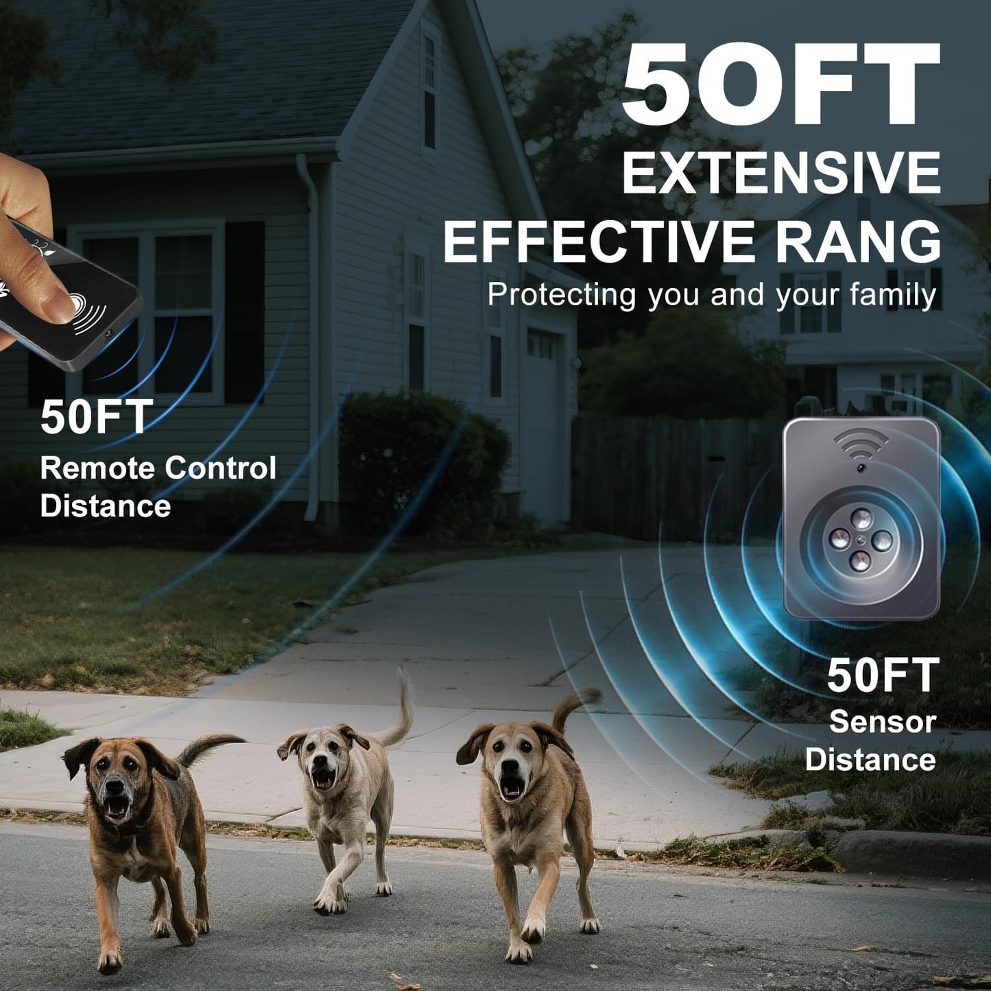 Ultimate Ultrasonic Bark Control Device for Dogs - 50ft Remote & Auto Sensor Modes | Weatherproof Anti-Bark Deterrent | Handheld Remote Training Tool | Stop Excessive Barking Humanely - Black