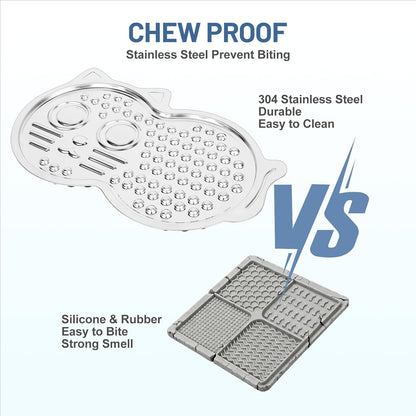 Stainless Steel Lick Mat for Dogs & Cats, Pet-Shaped Slow Feeder Pad, Chew-Proof, Non-Slip Large Licking Mat for Slow Eating, Stress Relief, Whisker Friendly for Cats