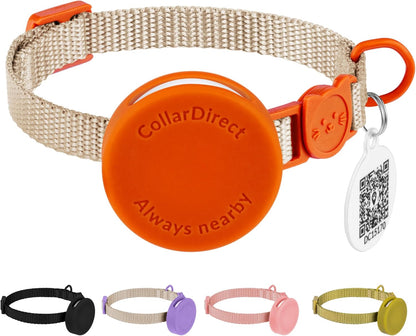 CollarDirect Airtag Cat Collar - Breakaway Nylon Collar with Airtag Holder and ID Tag for Kitten to Big Cat (Orange, S)