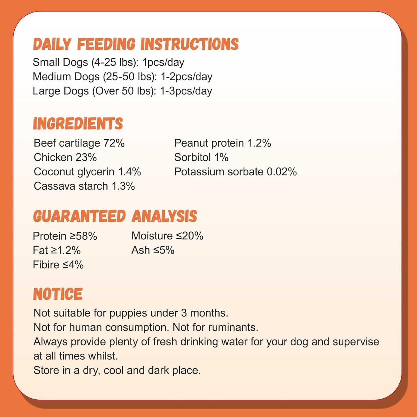 Dog Treats Chicken Wrapped Beef Cartilage w/Calcium Supplement, Rawhide Free Dog Chews Long Lasting, Grain Free Healthy Training Treats Snacks for Small Medium Large Dogs, 12 Counts, 10.6 oz