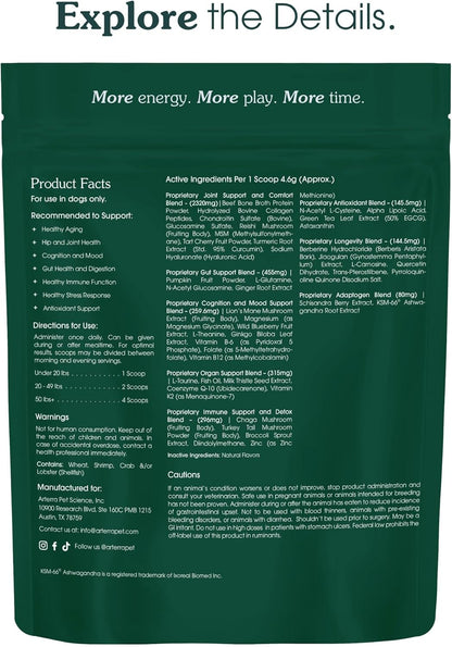 Longevity Multivitamin for Adult Dogs – 46 Ingredients for Gut, Immune & Brain Health – Daily Supplement & Food Topper for Whole Body Wellness | Sample Size