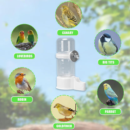 Automatic Bird Feeder and Water Dispenser, 2PCS Cage Accessories for Parrots, Budgie, Lovebirds, Parakeet, Cockatiel - Food Seed and Bottle Drinker (White 140ml)