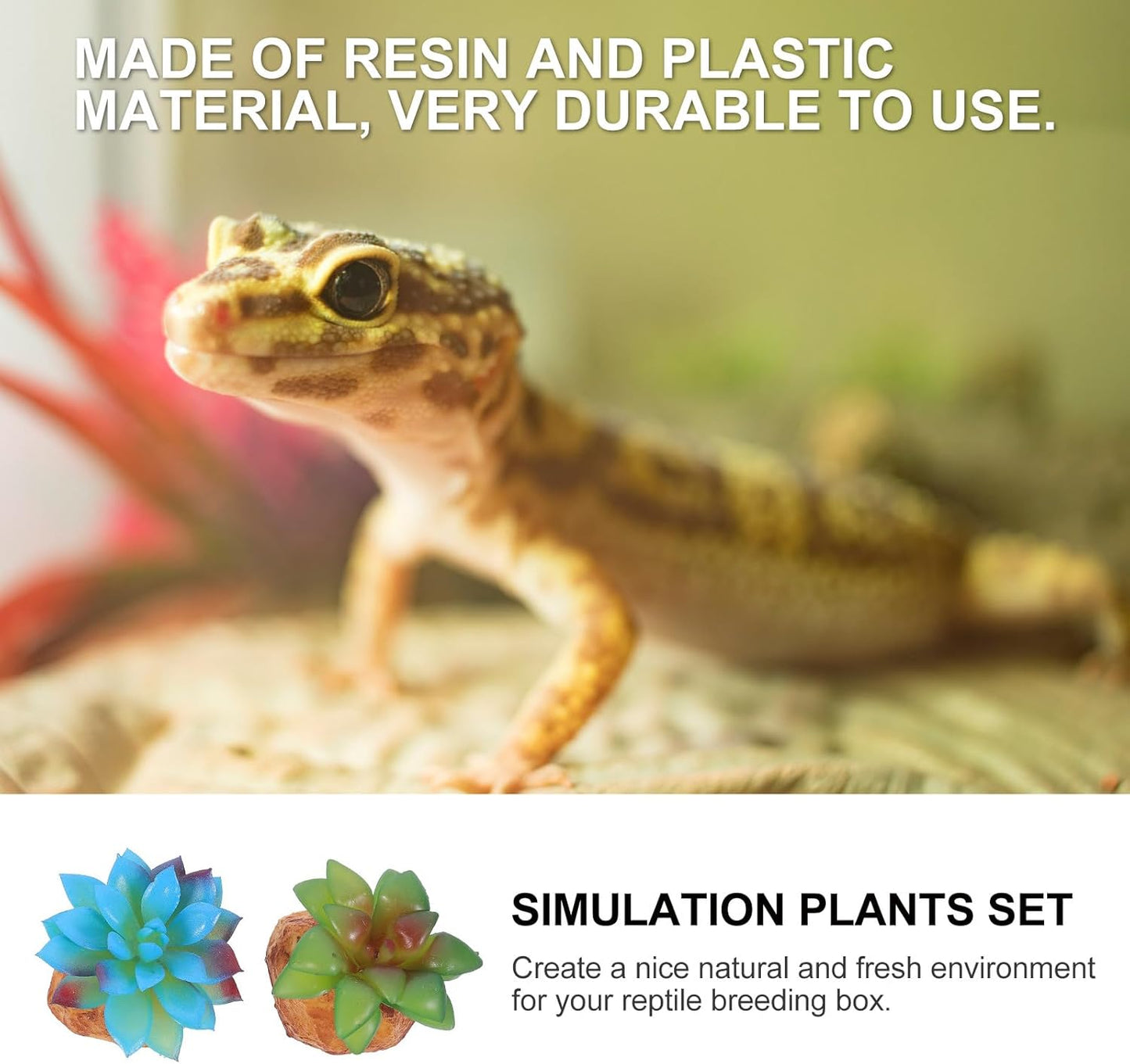 2Pcs Reptile Tank Artificial Succulent Plants Decor Set Lifelike Simulation Plants Adornment for Reptile Habitat Box Sturdy Plastic Terrarium Landscaping Accessories for