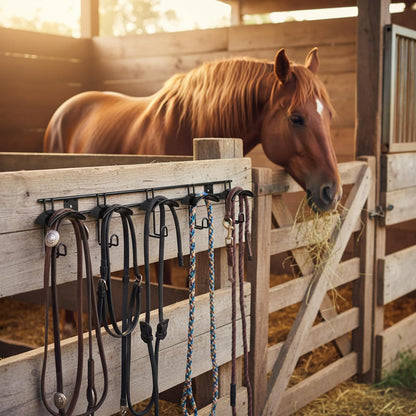 Zonon Horse Tack Bridle Hooks Metal Horse Bridle Rack Stall Hanger for Tack Harness Storage Stall Fence Barn Supplies (1 Pcs,Five Hooks)