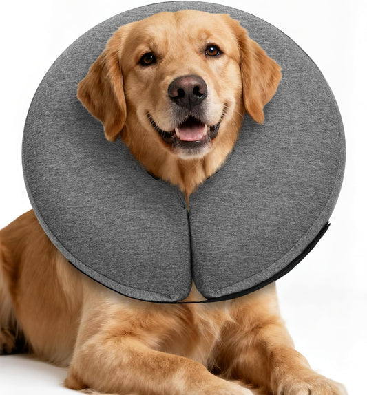 MIDOG Inflatable Dog Cone Collar – Soft Dog Cone Alternative After Surgery, Comfortable Recovery Neck Donut ECollar for Small Medium & Large Dogs and Cats to Stop Licking & Vision-Friendly (Grey,XL)