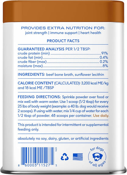 Native Pet Bone Broth for Dogs - Made with Real Beef Bone Broth, Dog Food Toppers for Picky Eaters - Provides Extra Hydration & Nutrition for Joint Strength, Immunity & Heart Health-48 Scoops
