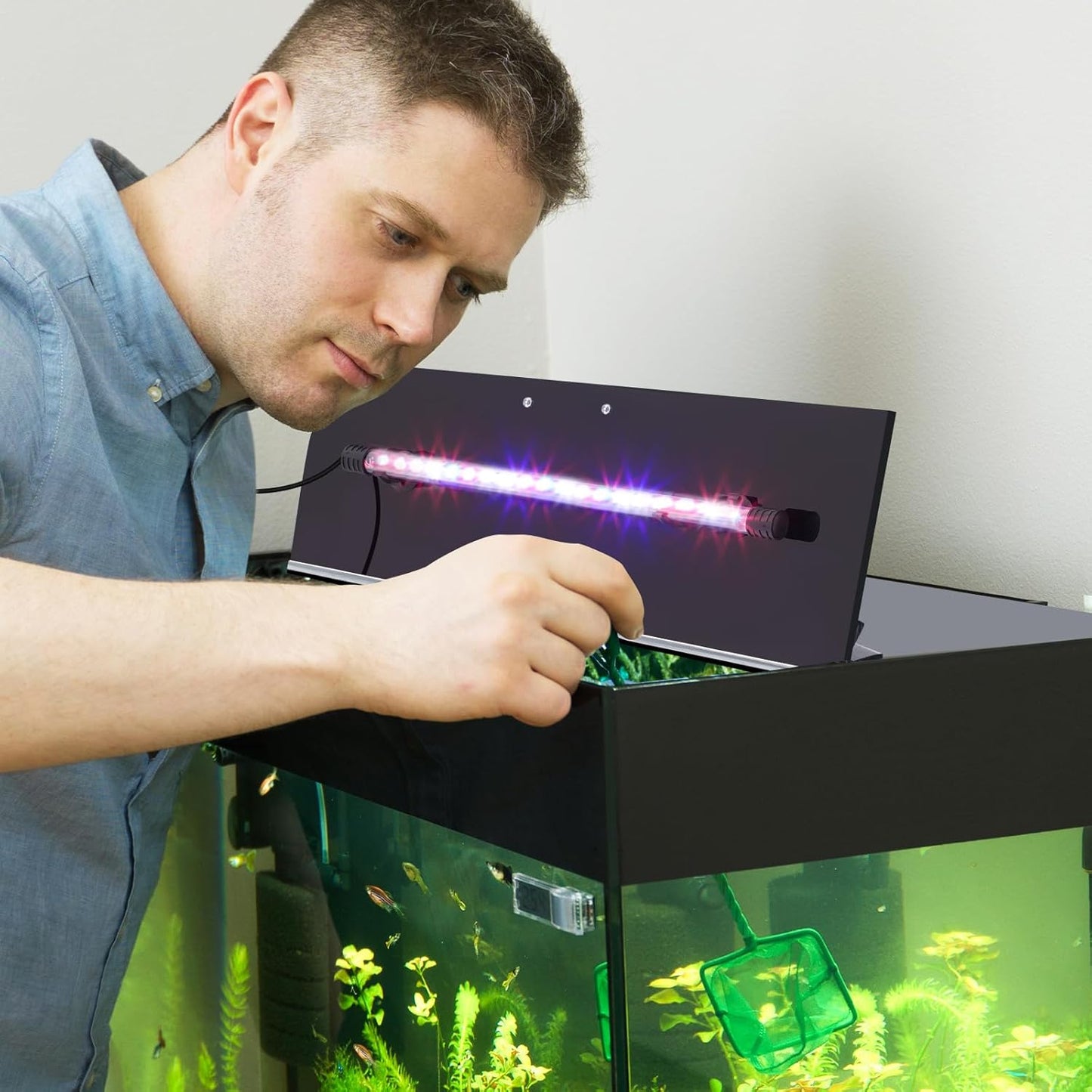 Sieral Aquarium Lids Polycarbonate Canopy with LED Light 2 Pcs Set 22.95 x 11.5 x 0.12 Inch for 33/40/55 Gallon with Center Brace Aquariums Cover Fish Tank Lid with a Hook Knife, Black