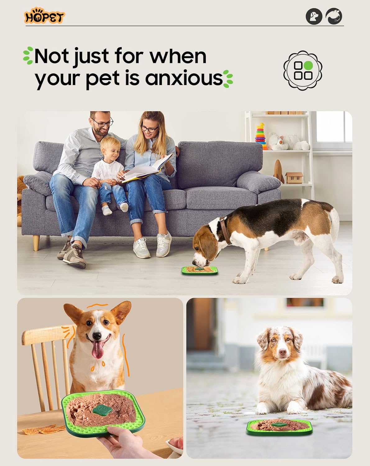 HOPET Licking Mat for Dogs Crate, Interactive Large 7.1" Size Lick Mats for Boredom Relief & Anxiety Reduction, Soft & Safe Peanut Butter Lick Pad for Training(Square-Shaped)