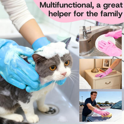 2-Pair Pet Hair Remover Glove for Dogs and Cats Washing, Grooming, & Deshedding – Multipurpose Silicone Dog Bath Gloves, Cat Brush Glove Mitt for Pet Cleaning & Household Use (pink & Blue)