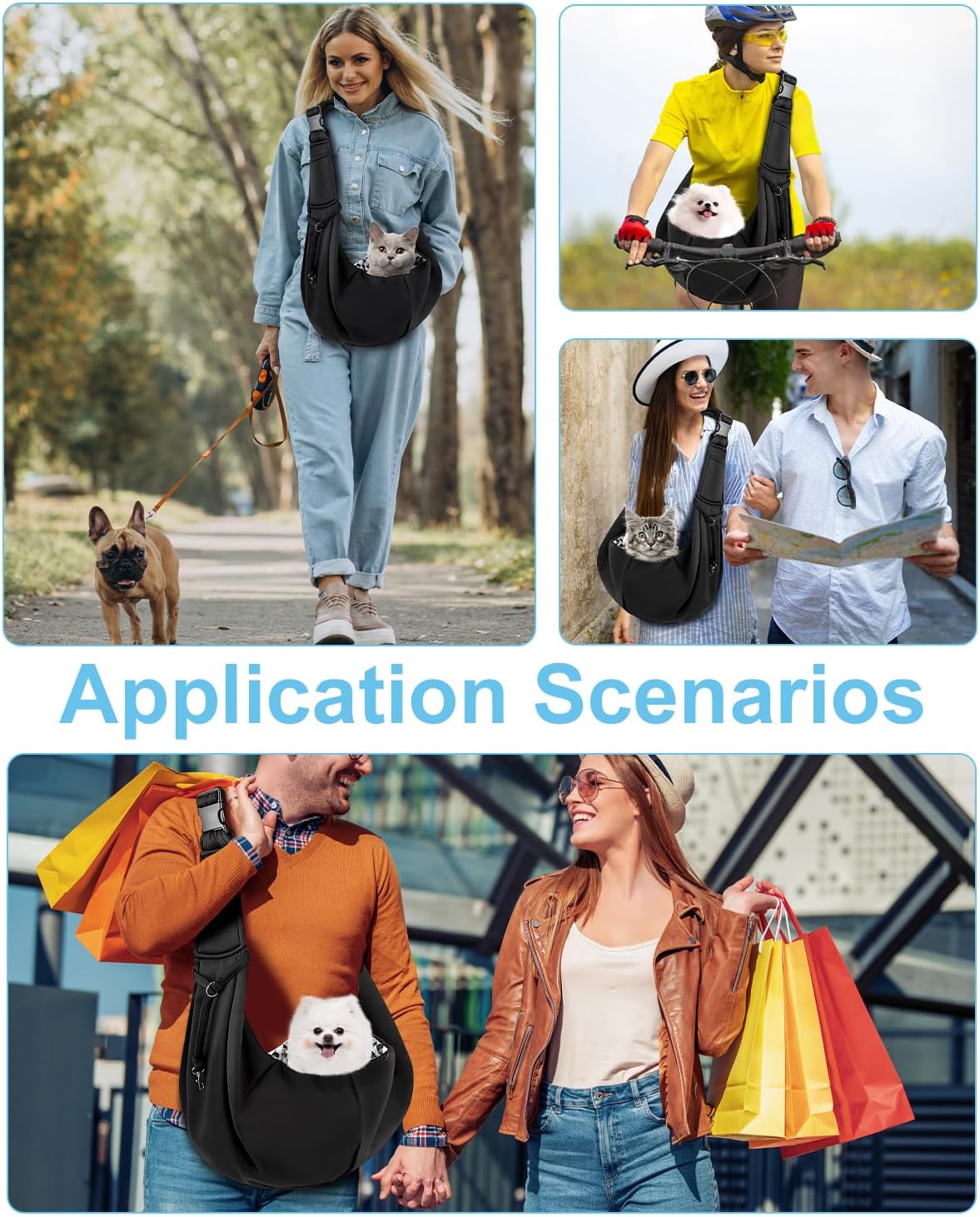 Dog Carrier Sling for Small Dogs & Cats Up to 12lbs, Puppy Sling with Adjustable Shoulder Strap, Pet Carrier with Pockets, Hands Free for Small Cats Puppy Outdoor