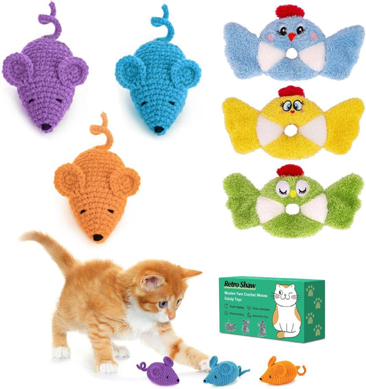 Retro Shaw Cat Toys,Safe Teeth Cleaning Toy for Indoor Kittens 6pcs