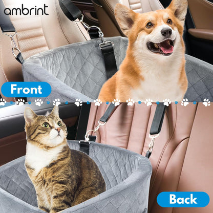 Dog Car Seat for Small Medium Sized Dogs & Cats – Booster Seat with Safety Belt, Non-Slip Bottom, Washable Bed, Storage Pockets – Pet Car Seat for Dogs/Puppy Cats Under 5-35 lbs (Grey)