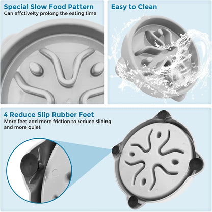 VANNON Slow Feeder Dog Bowls Non Slip Puppy Bowl Durable Dog Puzzle Feeder Bloat Stop Food Bowls for Puppy and Small Dogs, BPA Free, 1 Cup, Grey