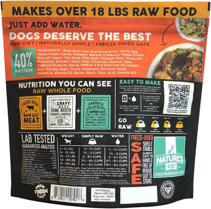 Nature's Diet Simply Raw Freeze-Dried Whole Food Meal - Makes 18 Lbs Fresh Food with Muscle, Organ, Bone Broth, Whole Egg, Superfoods, Fish Oil Omega 3, 6, 9, Probiotics & Prebiotics (Beef)