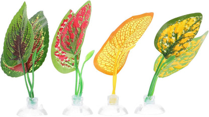 4Pcs Artificial Reptile Plants and Plastic Leaves Decor for Terrarium Habitat Landscaping, Natural Style Decorative Leaves for Turtle, Lizard, Snake Enclosures