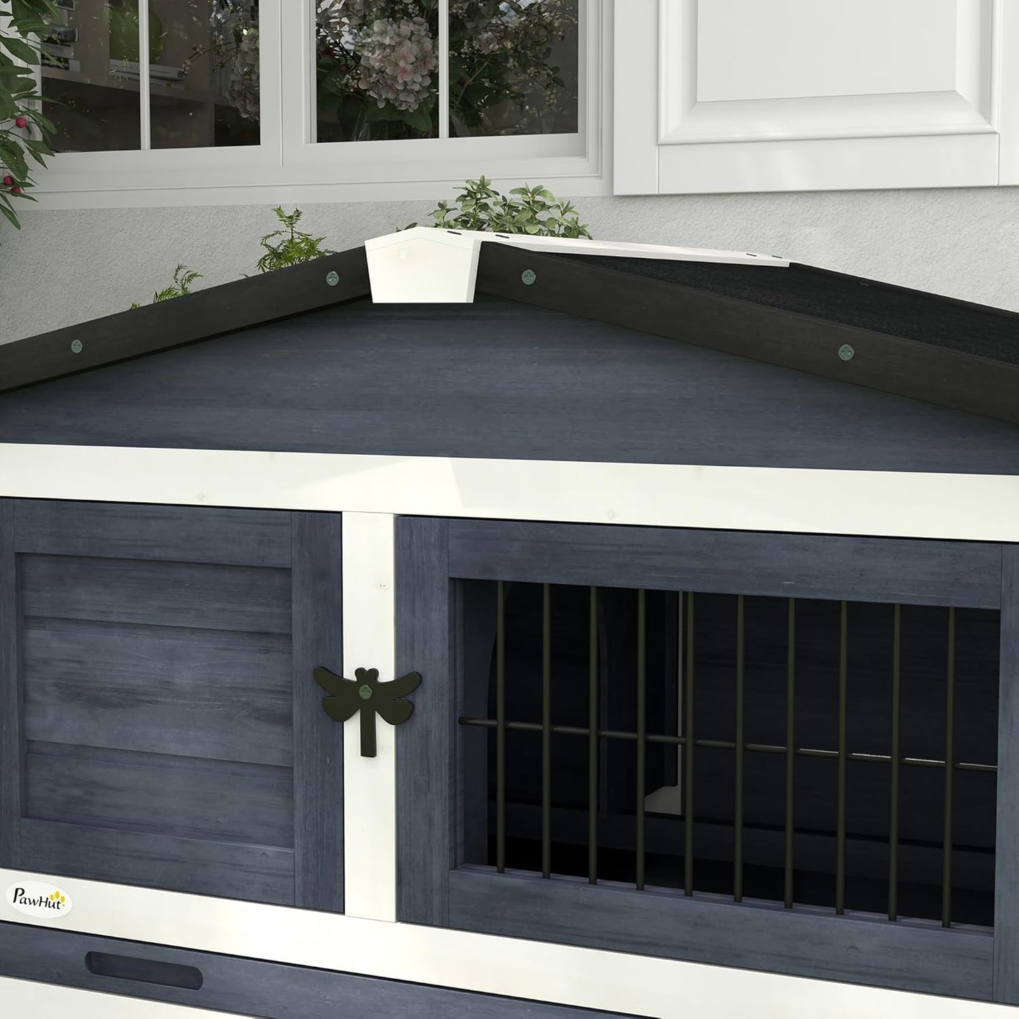 PawHut Rabbit Hutch Outdoor Indoor, 54" L Large Rabbit Cage with Waterproof Openable Roof, No-Leak Tray, Ramp, Run, for Bunnies, Guinea Pigs, Dark Gray