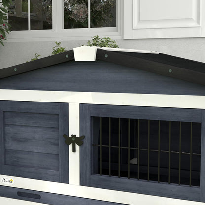 PawHut Rabbit Hutch Outdoor Indoor, 54" L Large Rabbit Cage with Waterproof Openable Roof, No-Leak Tray, Ramp, Run, for Bunnies, Guinea Pigs, Dark Gray