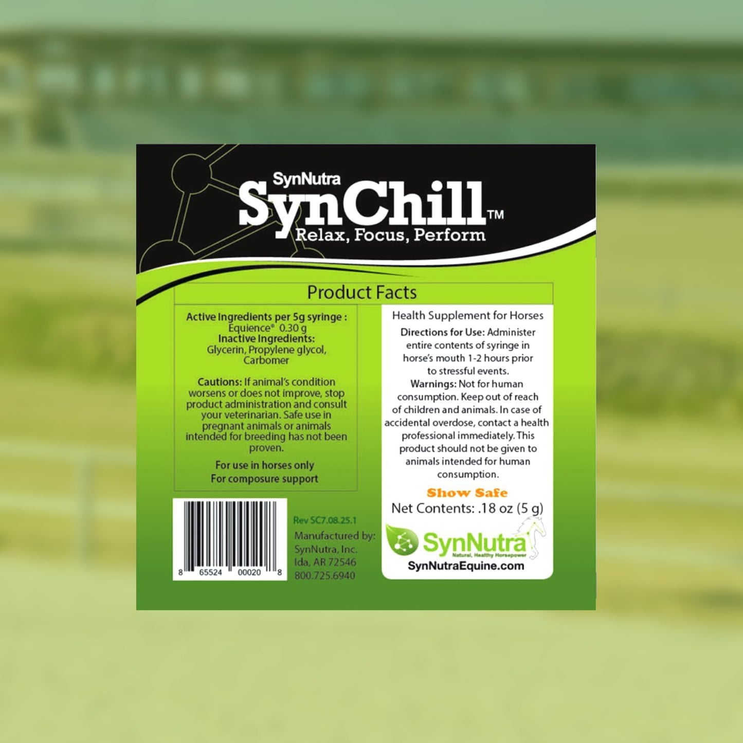 SynChill Oral Horse Calming Gel, 100% Natural & Nutritional Supplement, Lab Proven Results, Designed for Focus & Performance, Approved by Olympic Professionals & Veterinarians, Made in USA - 2 Pack