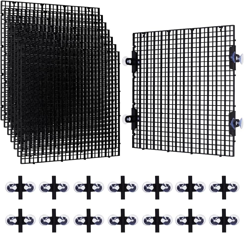 BENECREAT 8 Pcs Plastic Fish Tank Divider with 16 Suction Cups, 11.7x11.7 Inch Aquarium Isolation Grid Board for Separating Different Fish, Black